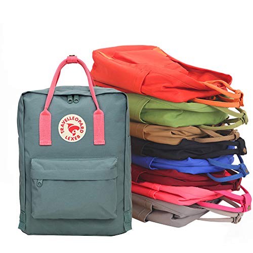 XuBa - Mochila unisex para estudiantes, a la moda, resistente al desgaste, color sólido, mochila para ordenador, color verde y correa rosa, 7 litros, mini