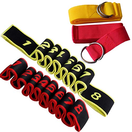 Xumier 4pcs Cinturón elástico de Yoga con Set de Fitness de 8 bucles Bandas Elasticas Fitness Ballet cinturón Equipo Cinta para la Pierna Banda Resistencia Dos Estilos,Dos Colores (Amarillo + Rojo)