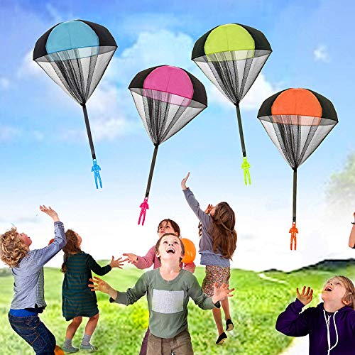 XUNKE Juguete de Paracaídas, Juguete Paracaídas Set, 4 × Mano Que Lanza el Juguete del Paracaidista, Muy Buenos Juguetes al Aire Libre para niños, ¡Dale más Felicidad a tu Hijo