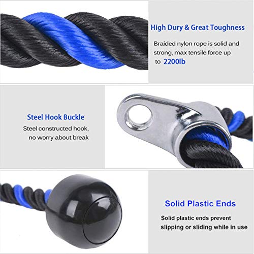 XYZDOUBLE Cuerda Tríceps Accesorio para Cable de tracción hacia Abajo con tríceps y bíceps Multi Gym Nylon Manijas Antideslizantes - Dorsal, Biceps, Triceps, Gimnasio o Hogar-Azul 90cm XYZDOUBLE Cuerda Tríceps Accesorio para Cable de tracción hacia Abajo con tríceps y bíceps Multi Gym Nylon Manijas Antideslizantes - Dorsal, Biceps, Triceps, Gimnasio o Hogar-Azul 90cm