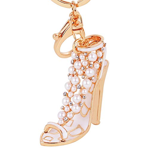 Y-M-H Tacones Altos de Perlas de Diamante Llavero Femenino Femenino Bolso de Moda Adornos Accesorios de Coche Colgante 12 cm (Color : White)