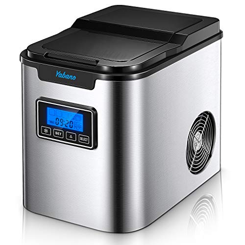 Yabano Ice Maker/Máquina para Hacer Hielo de 12 kg / 6-8 Minutos de Tiempo de Producción/Silencioso / 2L / 150 W / 2 Tamaños de Cubitos de Hielo/Acero Inoxidable/sin Conexión de Agua