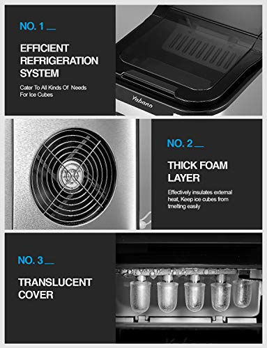 Yabano Ice Maker/Máquina para Hacer Hielo de 12 kg / 6-8 Minutos de Tiempo de Producción/Silencioso / 2L / 150 W / 2 Tamaños de Cubitos de Hielo/Acero Inoxidable/sin Conexión de Agua Yabano Ice Maker/Máquina para Hacer Hielo de 12 kg / 6-8 Minutos de Tiempo de Producción/Silencioso / 2L / 150 W / 2 Tamaños de Cubitos de Hielo/Acero Inoxidable/sin Conexión de Agua