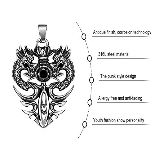 YABEME Punk Gótico Espada Colgante Collar, Acero Inoxidable Dragón Vintage Look Mítico Joyería Incrustado Negro Cúbico Zirconia Cross, Cadena de Perlas de 24 Pulgadas. YABEME Punk Gótico Espada Colgante Collar, Acero Inoxidable Dragón Vintage Look Mítico Joyería Incrustado Negro Cúbico Zirconia Cross, Cadena de Perlas de 24 Pulgadas.