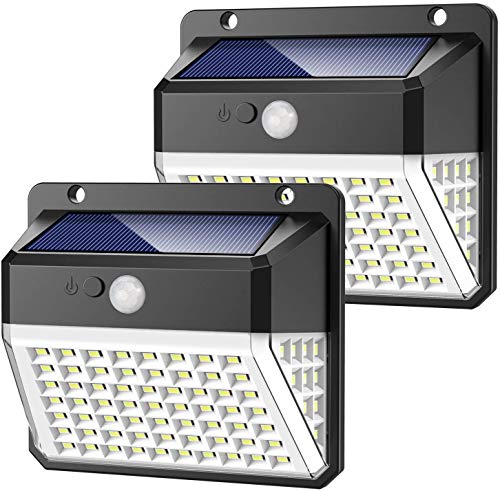 Yacikos Luz Solar Exterior 82 LED, Foco Solar Jardín 2000mAh, Lámpara Solar 270º Gran Angular de Iluminación con Sensor de Movimiento, Luces Solar Impermeable IP65 [2 Piezas]