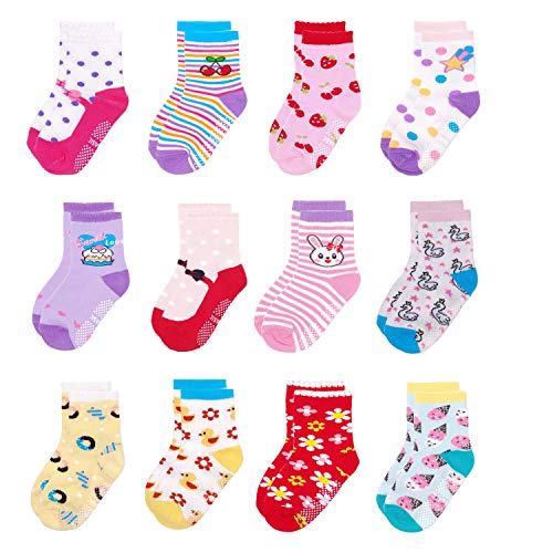 Yafane 12 Pares de Calcetines Antideslizantes para Niños Pequeños Algodón Lindo con Puños Calcetines Antideslizantes para Bebés (Niñas, 3-5 años) Yafane 12 Pares de Calcetines Antideslizantes para Niños Pequeños Algodón Lindo con Puños Calcetines Antideslizantes para Bebés (Niñas, 3-5 años)