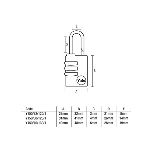 Yale Y150/22/120/1 Candado de Seguridad de Combinación, 22 mm Yale Y150/22/120/1 Candado de Seguridad de Combinación, 22 mm
