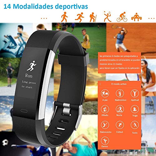 YAMAY Pulsera Actividad con Pulsómetro Mujer Hombre, Monitor de Actividad Deportiva, Ritmo Cardíaco, Impermeable IP67, Reloj Fitness, smartwatch con Podómetro