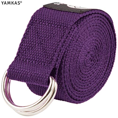 Yamkas Cinturon Yoga Correa | 1.8M - 3M | Correas Yoga Estiramiento | Yoga Strap Belt 100% Algodon | Morado