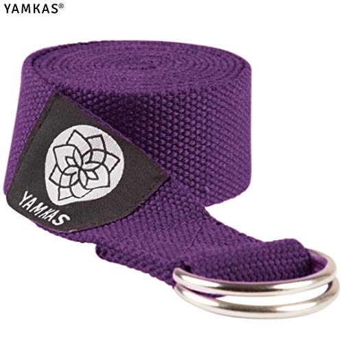 Yamkas Cinturon Yoga Correa | 1.8M - 3M | Correas Yoga Estiramiento | Yoga Strap Belt 100% Algodon | Morado