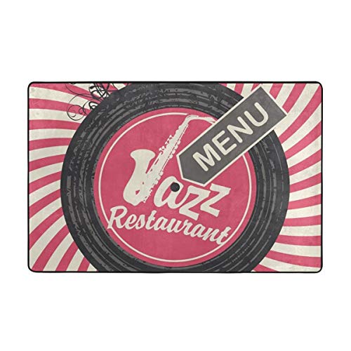 YANAIX Alfombra Antideslizante de Baño,Menú de Restaurante de Jazz con saxofón en Vinilo en Estilo Retro,Súper Suave Multiuso Lavable a Máquina75x45cm