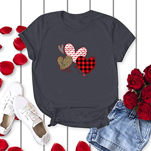 YANFANG Camiseta para Mujer Unisex Traje de Pareja de Manga Corta con Estampado de corazón de San Valentín Negro Gris Blanco