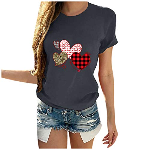 YANFANG Camiseta para Mujer Unisex Traje de Pareja de Manga Corta con Estampado de corazón de San Valentín Negro Gris Blanco