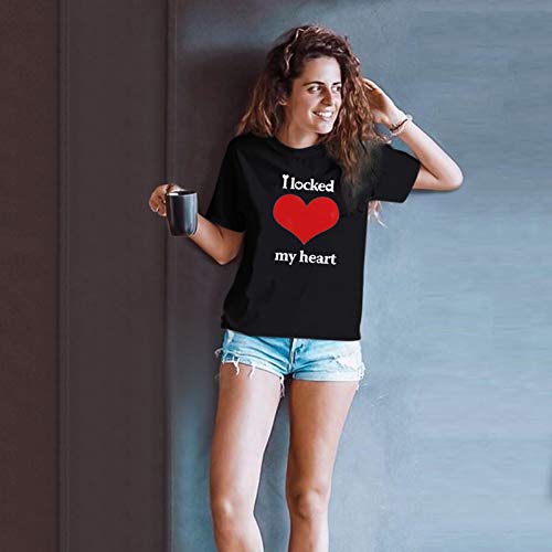 YANFANG Camisetas Camisas Blusas para Mujer Traje de Pareja Amante Día de San Valentín con Estampado de Manga Corta Tops Fiesta Pareja