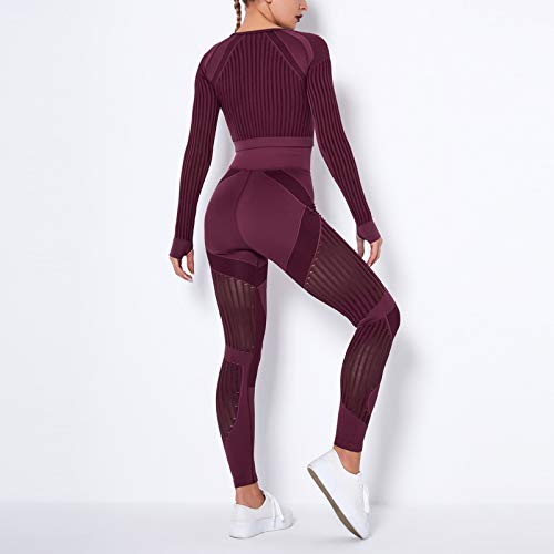 YANFANG Ropa de Yoga Traje de Fitness Conjunto gimnacio Hueca a Rayas sin Costuras para Mujer de Secado rápido a la Cadera 2 pcs Jogger,Push Up,Anticeluliticos