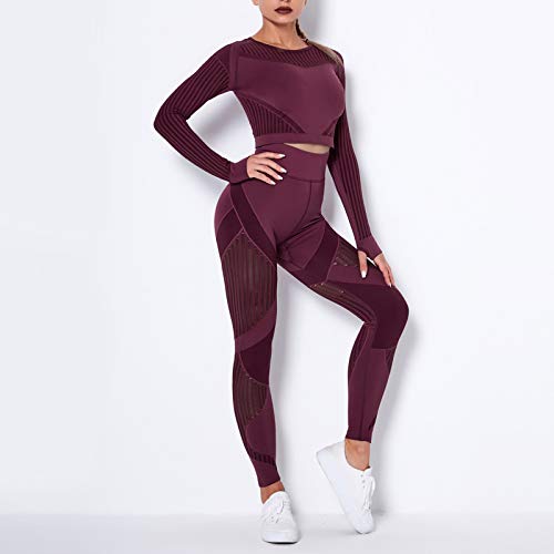 YANFANG Ropa de Yoga Traje de Fitness Conjunto gimnacio Hueca a Rayas sin Costuras para Mujer de Secado rápido a la Cadera 2 pcs Jogger,Push Up,Anticeluliticos