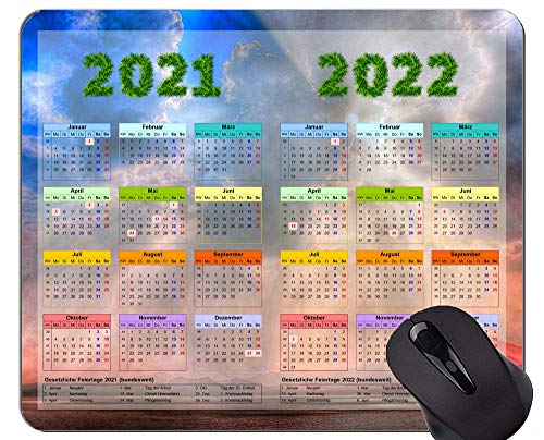 Yanteng Calendario 2021-2022 Golden Premium con Alfombrilla de ratón de Vacaciones con Borde Cosido, Alfombrilla de ratón para Juegos con temática de Cielo de Playa