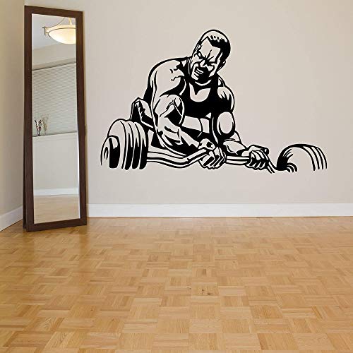 yaonuli Calcomanía de Pared de Fitness Dormitorio Adolescente decoración de Gimnasio Fitness Muscle Halterofilia Vinilo Adhesivo 63X43cm