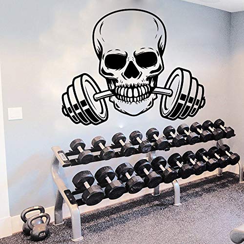 yaonuli Esqueleto Barbell Fitness Etiqueta de la Pared Gimnasio Ejercicio Cráneo Barbell Tatuajes de Pared Vinilo Decoración 56X44cm