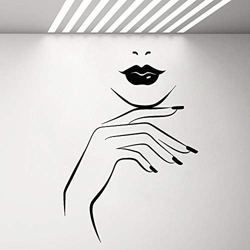 yaonuli Girl'S Lips Hand Vinyl Wall Applique Salon de Belleza Manicure Manicure Service Sticker Wall Decoración del hogar 54x75cm