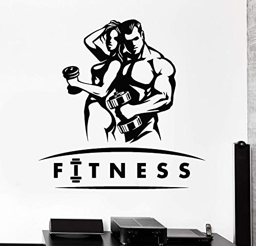 yaonuli Hombre musculoso Hombre Hermoso Cuerpo Fuerte con Mancuernas Culturismo Fitness Vinilo Pared calcomanía Gimnasio decoración Etiqueta de la Pared 63x72cm