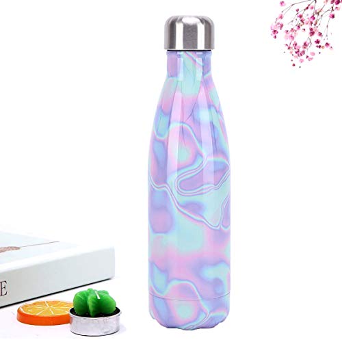 YCLIFE Botella Agua de Acero Inoxidable 500ml, Nuevo Diseño Sin BPA, Aislamiento de Vacío de Doble Pared Durante 24 Horas Frío y 12 Cálido, Deporte, Exterior, Gimnasio (Nube Arcoiris)