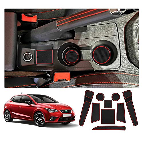 YEE PIN Alfombrillas Antideslizantes Seat Ibiza Arona 2017-2019 Accesorios, Alfombras de Goma para Consola Central Portavasos Coche Interior