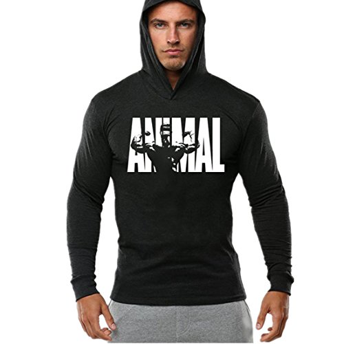 YeeHoo Hombre Bodybuilding Manga Larga Camisetas con Capucha de Tirantes Sweatshirt