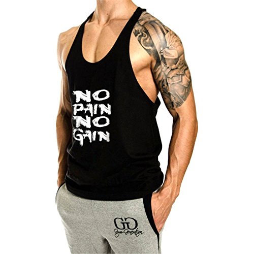 YeeHoo Hombres Culturismo Camisetas de Tirantes Deportivo Fitness Gimnasio Chaleco Texto NO Pain NO Gain