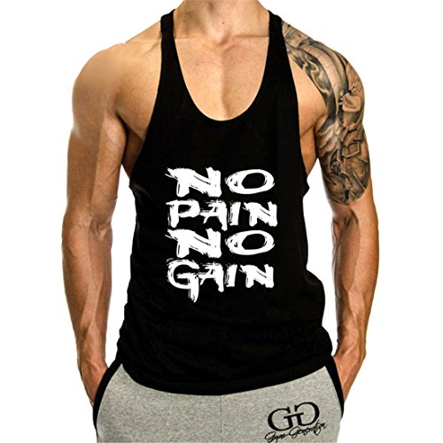 YeeHoo Hombres Culturismo Camisetas de Tirantes Deportivo Fitness Gimnasio Chaleco Texto NO Pain NO Gain