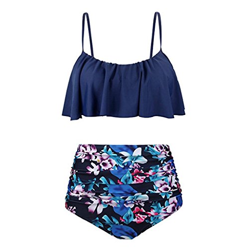 Yesmile Ropa de Baño Mujer Bikini Deportivo Mujeres Alta Cintura Bikinis Traje de Baño Swimsuit Mujer Retro Beachwear Bikini Set (L, Azul)