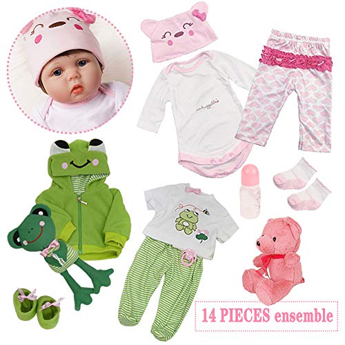 Yesteria Muñeca Reborn Muchacha Vinilo Silicona 2 Trajes Rosa 55 cm Rosa Claro con Juguete Oso Yesteria Muñeca Reborn Muchacha Vinilo Silicona 2 Trajes Rosa 55 cm Rosa Claro con Juguete Oso