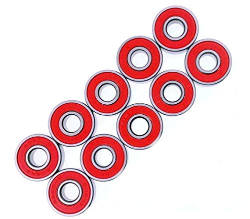 YFOX Rodamientos rígidos de Bolas 608RS de 8x22x7mm,rodamientos de Bolas Dobles de Goma roja sellados,adecuados para rodamientos de Skate,Patines,Patines en línea (10 Juegos)