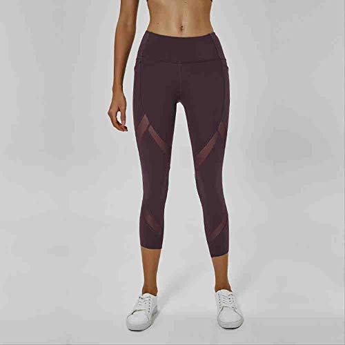 YGKDM Malla Patchwork Deporte Gimnasio Entrenamiento Pantalones Capri Mujer Cintura Alta Fitness Yoga Leggings recortados S Salsa púrpura,Sauce Purple,S