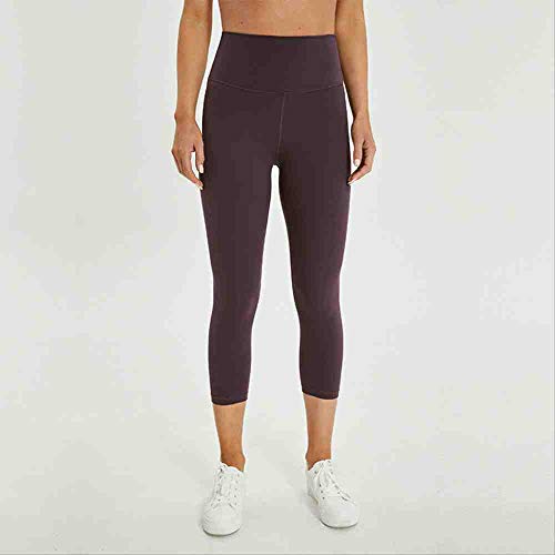 YGKDM Naked-Feels Plain Athletic Fitness Cpari Pantalones Mujeres Nylon Suave Gimnasio Yoga Deporte Recortado Pantalones Size2-10 L Salsa Púrpura,Sauce Purple,L