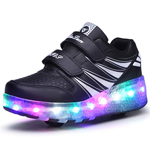 YHZQ Niños Niñas LED Patín De Ruedas Zapatos, Zapatos Doble Ruedas Luminoso LED Parpadeante En Monopatín Retráctil Técnica Deportes Al Aire Libre De Gimnasia Zapatillas D black988-EU35