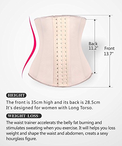 YIANNA Faja Reductora Mujer Colombiana Largo Torso Latex Waist Trainer Fajas Reductoras Adelgazantes Abdomen Postparto Beige con 9 Huesos Acero, 110288 Size XL