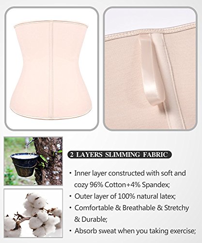 YIANNA Faja Reductora Mujer Colombiana Largo Torso Latex Waist Trainer Fajas Reductoras Adelgazantes Abdomen Postparto Beige con 9 Huesos Acero, 110288 Size XL