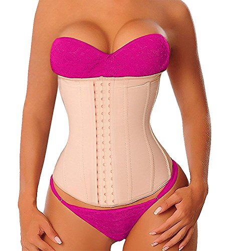 YIANNA Faja Reductora Mujer Colombiana Largo Torso Latex Waist Trainer Fajas Reductoras Adelgazantes Abdomen Postparto Beige con 9 Huesos Acero, 110288 Size XL