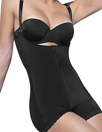 YIANNA Mujer Body Reductor Busto Abierto Corsé sin Costuras Faja Reductora Modeladora Negro Shapewear Adelgazante,UK-YA7102-Black-3XL