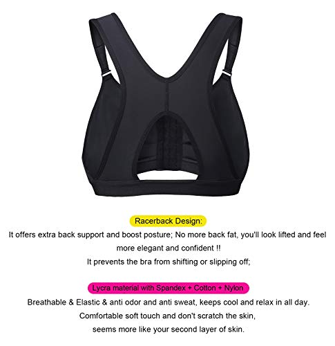 YIANNA Mujer Cierre Delantero Sujetadores Deportivos Post Operatorio con Soporte de Espalda Sin Costura Negro, 128 Size XL YIANNA Mujer Cierre Delantero Sujetadores Deportivos Post Operatorio con Soporte de Espalda Sin Costura Negro, 128 Size XL