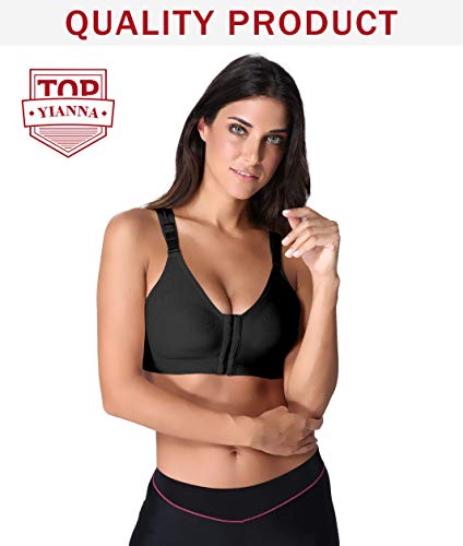 YIANNA Mujer Cierre Delantero Sujetadores Deportivos Post Operatorio con Soporte de Espalda Sin Costura Negro, 128 Size XL YIANNA Mujer Cierre Delantero Sujetadores Deportivos Post Operatorio con Soporte de Espalda Sin Costura Negro, 128 Size XL