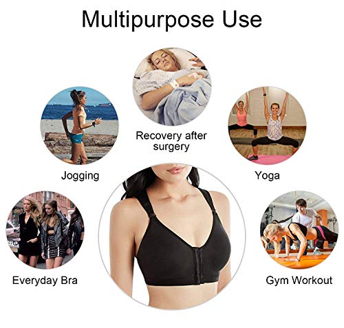 YIANNA Mujer Cierre Delantero Sujetadores Deportivos Post Operatorio con Soporte de Espalda Sin Costura Negro, 128 Size XL YIANNA Mujer Cierre Delantero Sujetadores Deportivos Post Operatorio con Soporte de Espalda Sin Costura Negro, 128 Size XL