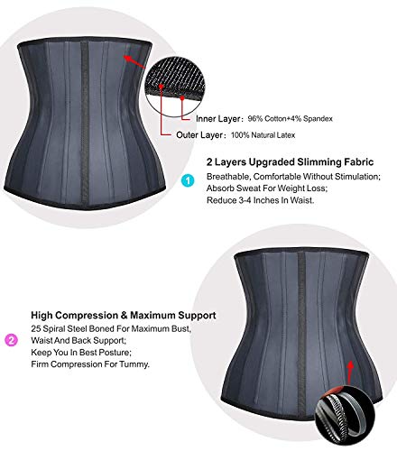 YIANNA Mujer Fajas Reductoras Adelgazante Cómodo Corsé Cintura Entrenador Waist Shaper Corset Reductor Negro con 25 Huesos de Acero, 1210 Size M YIANNA Mujer Fajas Reductoras Adelgazante Cómodo Corsé Cintura Entrenador Waist Shaper Corset Reductor Negro con 25 Huesos de Acero, 1210 Size M