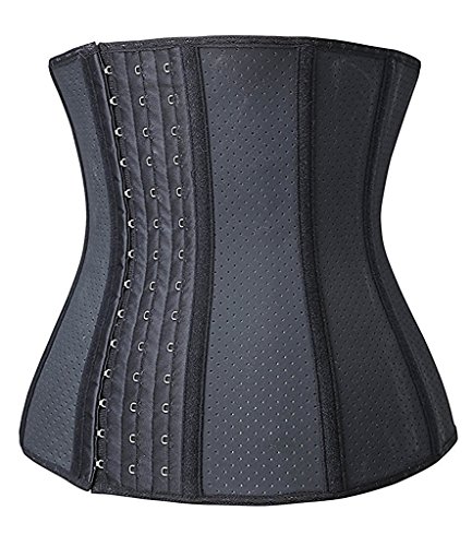 YIANNA Mujer Fajas Reductoras Adelgazante Respirable Corsé Cintura Entrenador Cincher Corset Bustier de Cinturón Formación Negro,UK-YA10533-Black-XL