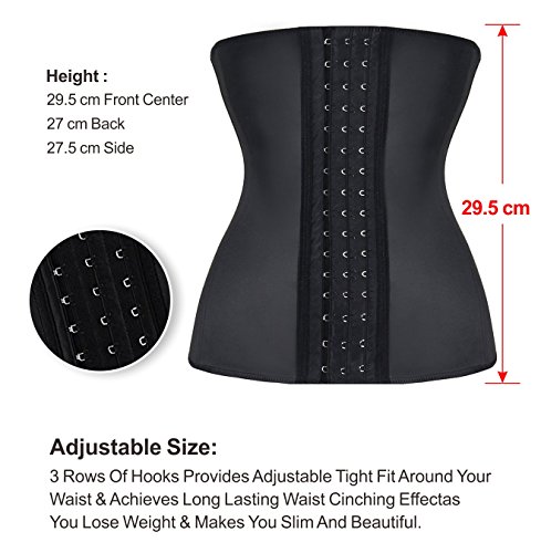 YIANNA Mujer Fajas Reductoras Corsé Waist Trainer Corset Reductor Adelgazante Bustiers de Cinturón Formación Negro, U37G Size L