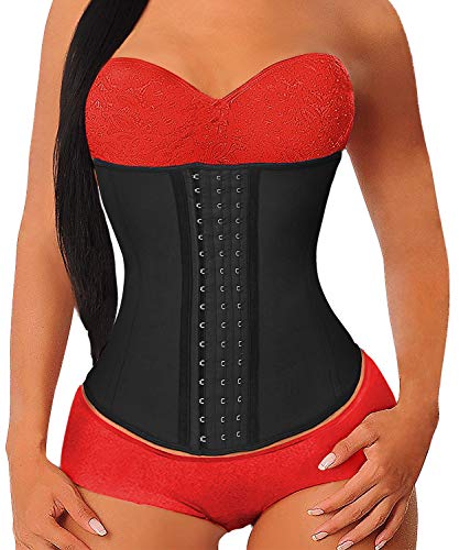 YIANNA Mujer Fajas Reductoras Corsé Waist Trainer Corset Reductor Adelgazante Bustiers de Cinturón Formación Negro, U37G Size L