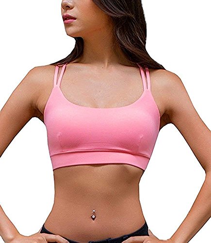 YIANNA Sujetador Deportivo Mujer Alto Impacto Top Deporte Yoga Gimnasio con Relleno Extraíble Sujetadores Deportivos Running Rosa, YA139 Size S