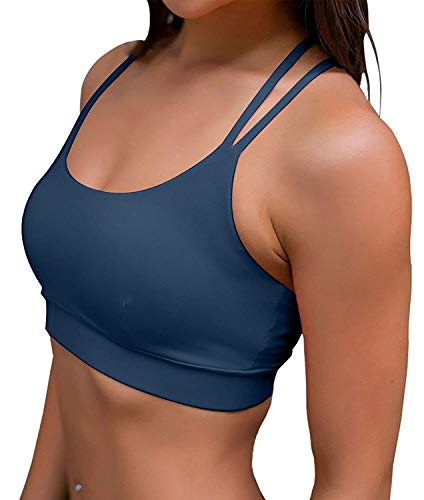 YIANNA Sujetador Deportivo Mujer con Relleno Top Yoga Running Alto Impacto Sujetadores Deportivos sin Aros Azul, YA139 Size XL