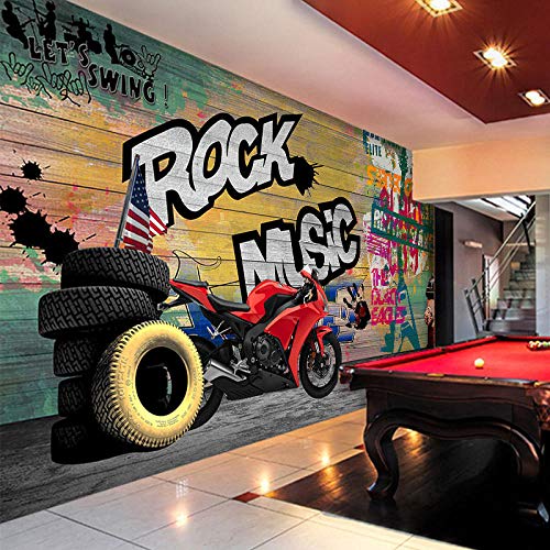 YIERLIFE 3D Tela no tejida murales autoadhesivos pared - Color motocicleta personalidad locomotoras club doodle - Papel Tapiz Fotomural 3D Fondo De Autoadhesivo Moderna Murales Fotográfico Póster Saló